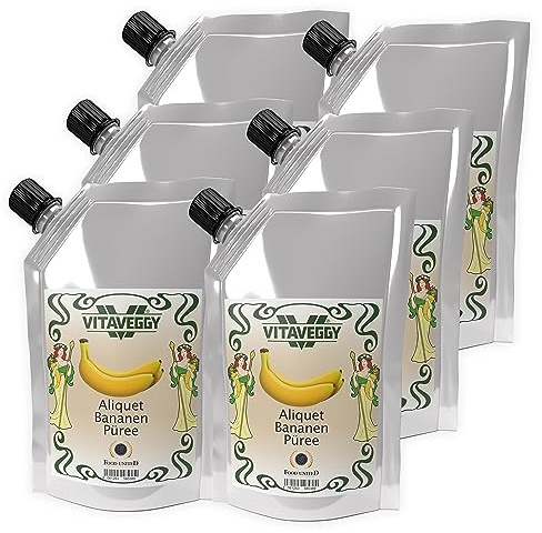 VITAVEGGY PÜREE BANANE 6x1kg Fruchtpüree aus gereiften Bananen von Food-United banana-puree für Bananen-Smoothie Bananensaft Bananenbrei Bananenmus Babybrei ohne Aroma- und Konservierungsmittel (6)