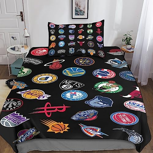 GOOSMI NBA 30 Team Logo Bettwäsche-Sets 2 Teilig 3D Bettbezug Mikrofaser Mit Kissenbezug Bettwäsche Set NBA Team Logo Bettbezüge Mit Reißverschluss Für Erwachsene Kinder Single(135x200cm)