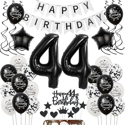 Luftballons 44 Geburtstag Dekoration frauen Mann Schwarz weiß, deko 44. Geburtstag frauen,Tortendeko 44 Geburtstag frauen,Geburtstagsdeko 44 jahre Männer Schwarz Ballon 44. geburtstag frau