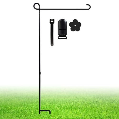 ESTTOP Gartenflaggenständer, verdickte Stange, stabil, gerade, Premium-Metall, wetterfester Fahnenmast mit Clip und Stopper für saisonale Weihnachtsgartenflagge, Outdoor-Dekoration