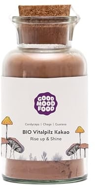 Bio Vitalpilz Rohkakao Rise Up & Shine 180g - Vegan, Kaffee Alternative | Edle Vitalpilz-Trinkschokolade, Kakao aus Peru, adaptogene Vitalpilze & Guarana, fair & direkt gehandelt