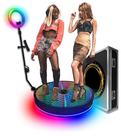 GERAZAHO 1-7 People 360 Photo Booth Accessories Machine, for Parties Props, 360 Video Camera Booth Platform, with Flight Case, Remote Control Automatic Spin Rotation