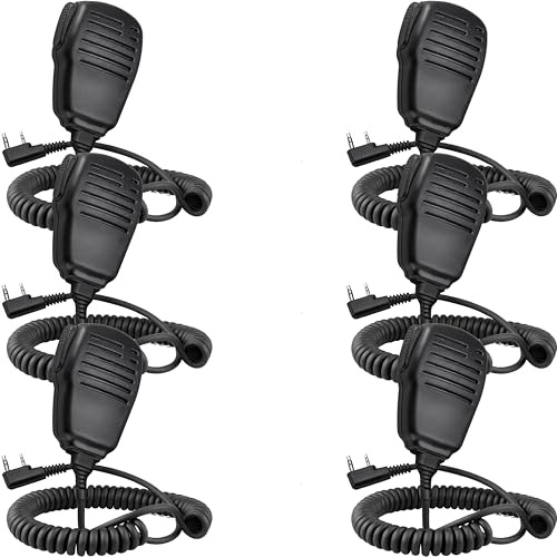 SAMCOM Speaker Microphone for Two Way Radios Pack of 6, 2 Pin K-Walkie Talkies Shoulder Microphone with Reinforced Cable, 2 Way Radio Handheld Microphone