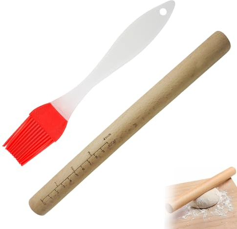 Rodillo de Amasar,Rodillos Amasar en Madera de Haya,Rodillo de Cocina,Rodillo de Repostería,Rollo de Masa 29 cm,Accesorio para Hornear Pizza, Pasta, Galletas, Pastelería, Pan, Fondant