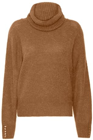 ICHI IHKamara Damen Rollkragenpullover Pullover Pulli mit Rollkragen Rippbündchen leicht elastisch Loose fit, Größe:XL, Farbe:Monk's Robe (181048)