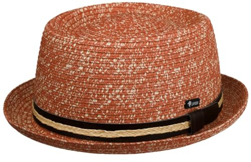 Lipodo Carignano Pork Pie Strohhut - Hut (54-61 cm) - Italienisches Flair - Sommerhut mit Ledergarniturband - Herren - Frühjahr/Sommer rot-meliert M (56-57 cm)