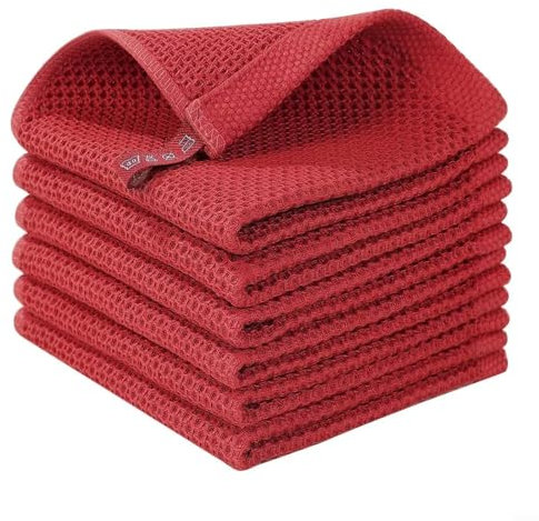 6 Stück Mikrofaser Trockentücher Waffel Geschirrtuch saugfähige Reinigung Lappen Geschirrtuch waschbar Geschirrtücher für Bar Kaffee (rot)