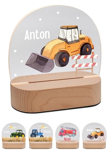 Bärenfreunde® - Personalisiertes Nachtlicht für Babys - Individuelle Nachttischlampe für Kinder - Personalisierte Geschenke Kinder - Babygeschenk - Geschenk zur Geburt (Traktor gelb)