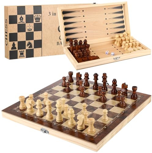 Jeu D'éChecs, Backgammon Dames Echecs 3 en 1, éChiquier Pliant Portable de Haute Qualité, Jeu D'éChecs Portable pour Les RéUnions de Famille et Les Voyages(29 * 29cm) Convient comme Cadeau