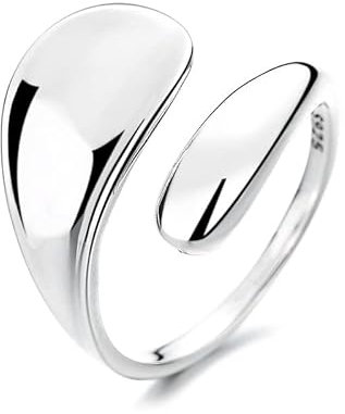 WLLDDDIU Verstellbarer Ring,925 Sterling Silber Schlichter Unregelmäßig Glänzender Offener Ring Retro Zeigefingerring Wassertropfen Glatter Gesichtsring Tropfenförmiger Klobiger Ring Eternity Ri