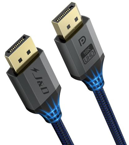 J&D DisplayPort 2.1 Cable, VESA Certified, DP2.0 16K@60Hz, 8K@120Hz, 4K@240Hz, 165Hz, 144Hz, 40Gbps, HDR, HDCP, DSC 1.2a, High Speed Copper Braided DisplayPort Cord, 2 m
