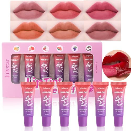 Lip Stain Peel Off - 6 Colors Lip Tint Stain Set Long Lasting - Lip Tattoo Peel Off Lip Gloss Set -Transfer Proof, Matte Finish, Waterproof Formula, Lip Makeup For Women (6PC, One Size)