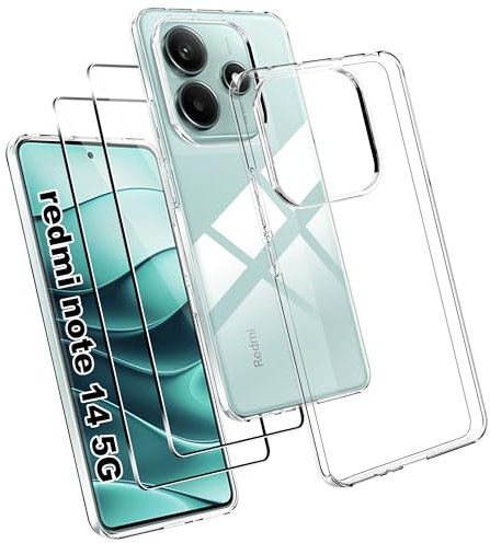 Effcotuo Funda para Xiaomi Redmi Note 14 5G con 2 Piezas Protector de Pantalla Cristal Templado Cámara de Cristal Transparente Funda Protectora Transparente Silicona TPU Funda Protectora Case