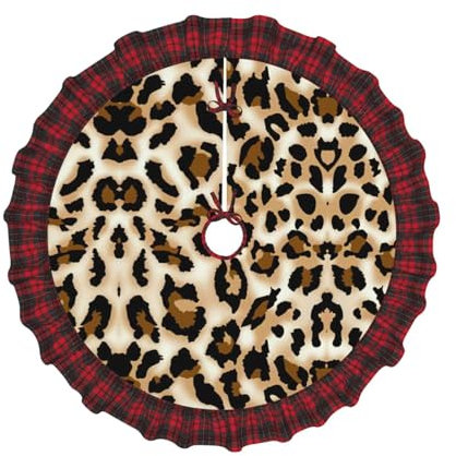Leopard Country Weihnachtsbaum Teppich Rock mit Plaid, Indoor Urlaub Dekoration Party Dekoration