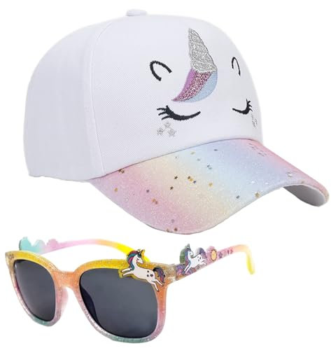 Matreeglam Einhorn Basecap Baseballkappe Verstellbarer Baseballmütze mit Sonnenbrille Snapback Cap Sonnenhut Baseball Cap für Geschenk (DE/NL/SE/PL, Alphanumerisch, Einheitsgröße, weiß)