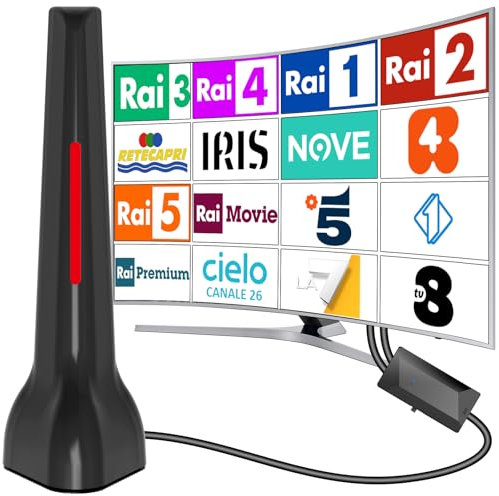 Antenna TV digitale per interni, antenna TV portatile con solida base magnetica, cavo coassiale da 3 m. Supporta 4K 1080p VHF UHF DVB-T/DVB-T2