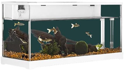 Aquarium Rectangulaire en Acrylique avec SystèMe De Filtration Circulante Et Pompe à Eau Silencieuse pour Poissons Rouges, Petits Poissons Et DéCoration De Bureau à Domicile, 37.9x14.4x18.2cm