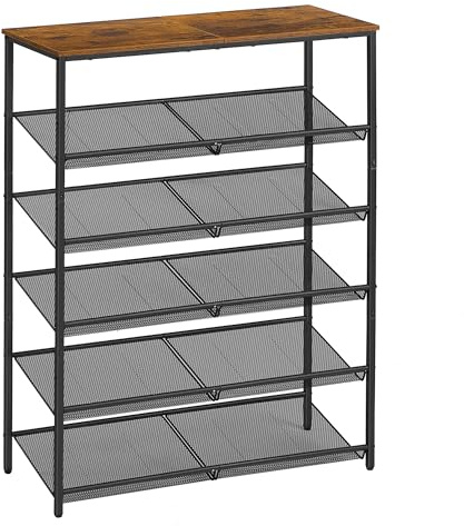 VASAGLE Shoe Rack for Entryway, Freestanding, Adjustable, Industrial | 6-Tier Shoe Rack Organizer with Storage Shelves and Spacious Top, Rustic Brown and Ink Black ULBS044KD01