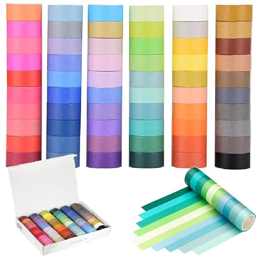 BetterJonny 60 Rollen Washi Tape Set Regenbogen Masking Tape, Kreppband Bunt Abklebeband Kinder Klebeband Bunt für Scrapbooking, DIY Handwerk und Bullet Journals (4mx15mm/Rollen)