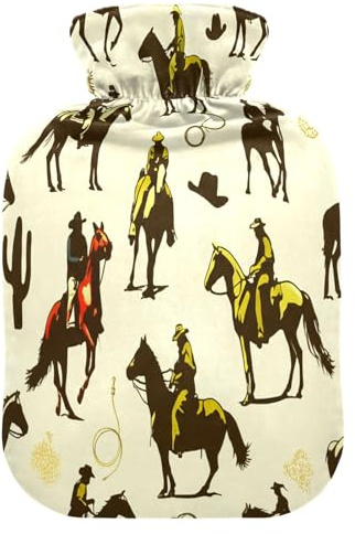 Cowboys Riding Horses Hot Water Bottle with Soft Fleece Cover Hot Water Bag for Neck and Shoulder Pain Relief Hot and Cold Therapies-L