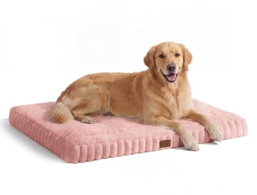 DOPEDIO Dog Bed Pink M 76 * 51 * 7.5cm With Washable Cover | Soft and Warm Flannel,Waterproof Lining,Calming Mattress with Anti Slip Bottom