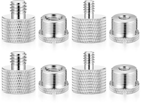 Elegaperma 8 Pcs Mic Stand Adapters,Silver Mic Mount Adapter for Microphone | 1/4 to 5/8 and 5/8 to 3/8 Adapter,3/8 to 5/8 and 5/8 to 1/4 Tripod Adapter,Microphone Stand,Tripod,Mount Holder