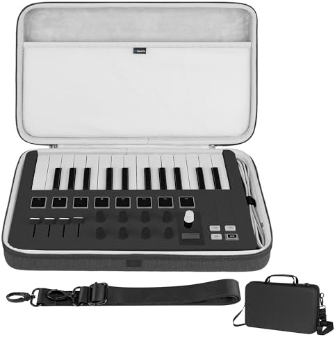 GEEKRIA USB MIDI Keyboard Controller Hand Case, Compatible with Arturia MiniLab 3 / MiniLab MkII 25 Slim-Key, Hard Shell Travel Carrying Bag (Dark Grey)