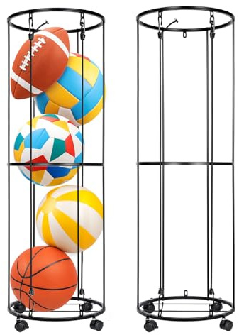 SUNNYNEST Ball Storage Rack Metal Football Stand for Basketball Soccer | Volleyball, Space Saving Sports Ball Organizer Black