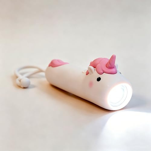 NICE POINT Taschenlampe Kinder LED Aufladbar USB-C,Silikon Kindertaschenlampe Ab 3 Jahre,Kinder Taschenlampe für Mädchen Camping Outdoor,Einhorn Taschenlampe Rosa mit Schlaufe