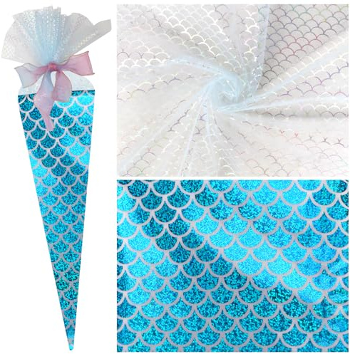 Nähset für Schultüten, Dekoration Stoffe Schultüte Stoff,Schultüten Nähset Inklusive Tüllstoff Glitzer und Organza Bänder,Kissenfüllung für Schultüte Kleidung Handwerk Geburtstag Partydeko Homedeko