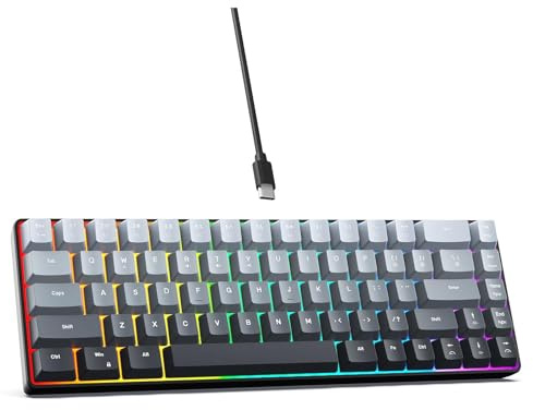 Erchineko Teclado de Juegos por Cable RGB V200 de 68 Teclas, 18 Modos de Iluminación, USB Compacto Tipo C, Plug and Play para PC, Juegos de Ordenador Portátil y Trabajo de Oficina (Negro Degradado)
