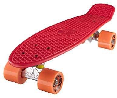 Ridge Skateboard 55 cm Mini Cruiser Retro Stil In M Rollen Komplett U Fertig Montiert Rot Orange,