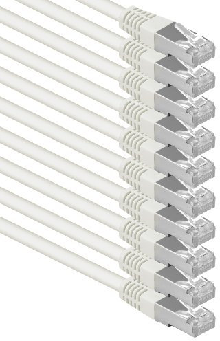 1aTTack.de® - 5m - blanco - 10 Piezas - CAT6 CAT 6 Ethernet LAN cable de red SET 1000 Mbit/s CAT6 Doble blindado PIMF 250MHz libre de halógenos compatible con CAT5e CAT6a CAT7 CAT8