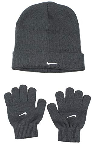 Nike Swoosh Boys Winter Hat Beanie Cap Gloves Set Anthracite 8/20