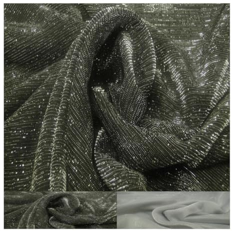 Fabrics-City schwarz/silber Meterware Glanz Jersey Stoff Netz-art, Wirkjersey, Singlejersey, Baumwolljersey für Mode, nähen, diy, Winterjersey, Bekleidung, Kleidung, 3532