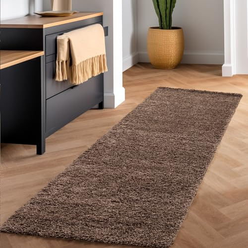 Shaggy Teppich Hochflor 80 x 150 cm - Läufer Flur Taupe Einfarbig Modern Design - Waschbar Flauschig und Extra Weich für Wohnzimmer, Schlafzimmer, Esszimmer, Kinderzimmer, Küche