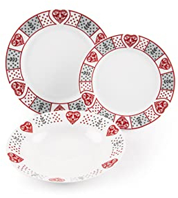 Excelsa Tirol Servizio Tavola, Porcellana, Bianco con Decorazioni, 27x27x2 cm, 18 unità