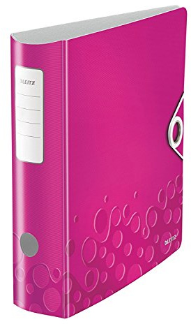 Leitz 110600 Multifunktions-Ordner (A4, Runder Rücken 8,2 cm Breite, Gummibandverschluss, Kunststoff, WOW) (4, pink metallic)