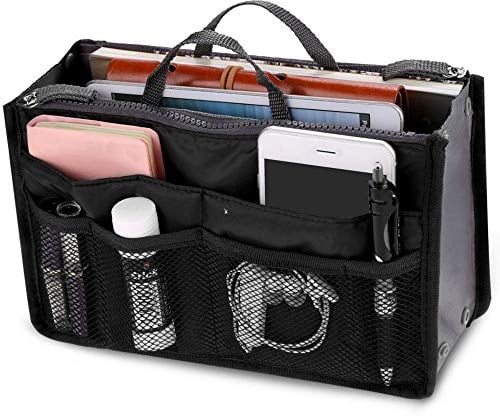 JTWEB Ladies Travel Insert Handbag Organiser Tidy Bag Purse Liner Cosmetic 13 Pocket Black