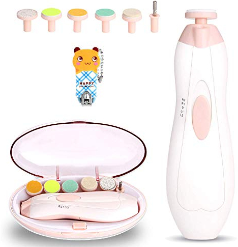 Lima de Uñas Bebe, WADEO Electrica Lima de Uñas Bebe dedo, kit de Cortaúñas Bebes/Set de Manicura y Pedicura para los Dedos y pies de Bebés y Adultos, Pulido y Recorte, 6 en 1 Manicura de Seguridad