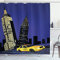 ABAKUHAUS Stadt Duschvorhang, Taxi in New York amerikanisch, Stoffliches Gewebe Badezimmerdekorationsset mit Haken, 175 x 200 cm, Violettblau Gelb Schwarz