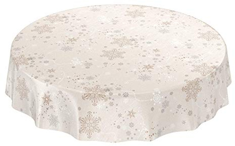 ANRO Wachstuchtischdecke Wachstuch Wachstischdecke Tischdecke Weihnachten Schneeflocken Beige 120 cm (Rund) Eingefasst abwaschbar wasserabweisend Gartentischdecke Meterware pflegeleicht