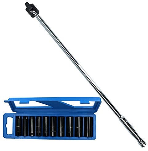 AB Tools 10pc 1/2 Drive Deep Metric Impact Sockets 10-24mm & 1/2 Drive Breaker Bar