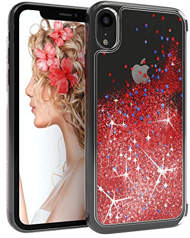 EAZY CASE Hülle kompatibel mit iPhone XR Schutzhülle mit Flüssig-Glitzer, Handyhülle, Schutzhülle, Back Cover mit Glitter Flüssigkeit, aus TPU/Silikon, Transparent/Durchsichtig, Rot