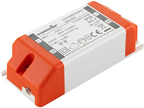 Poppstar LED Trafo Transformator 230V AC / 12V DC 1,25A für 0,15 bis 15 Watt LEDs