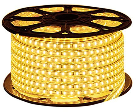 XUNATA Bianco Caldo Strisce LED con Interruttore e Alimentatore 220V, 3014 120LED/m, IP65 Impermeabile, Flessibile Striscia a LED per Scaletta Tetto Cavi da Cucina Decorazione- 1m