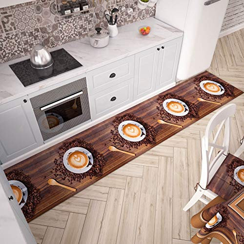 PETTI Artigiani Italiani - Tappeto Cucina Passatoia Cucina Antiscivolo e Lavabile 52x180 cm Disegno caffè 2 100% Made in Italy