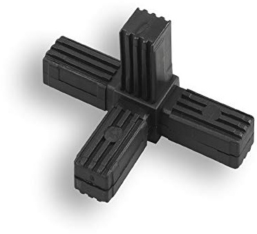 1 connettore per tubo quadrato con snodo, a croce, con uscita, in plastica e poliammide, nero (20 x 20 x 1,5 mm, 4 tenoni)