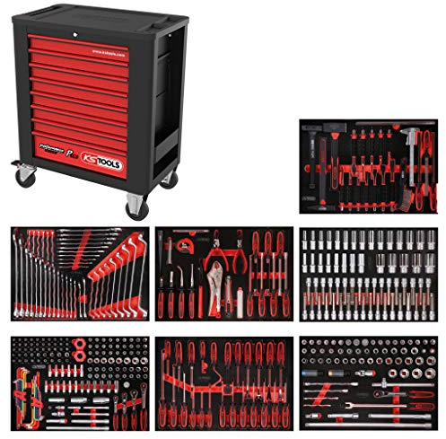KS Tools 815.7403 PERFORMANCEplus Werkstattwagen P15 mit 8 Schubladen, bestückt mit 403 Werkzeugen in 7 Einlagen für 7 Schubladen