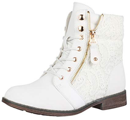 Elara Damen Stiefeletten Worker Boots Spitze Chunkyrayan B9812-KB-Weiss-40